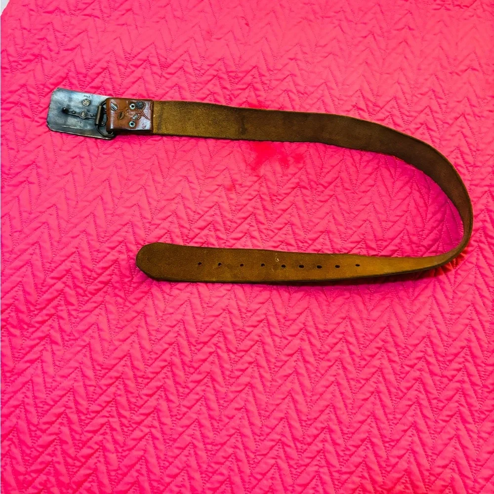 VINTAGE HANDMADE Brown Genuine Leather Belt with Buckle